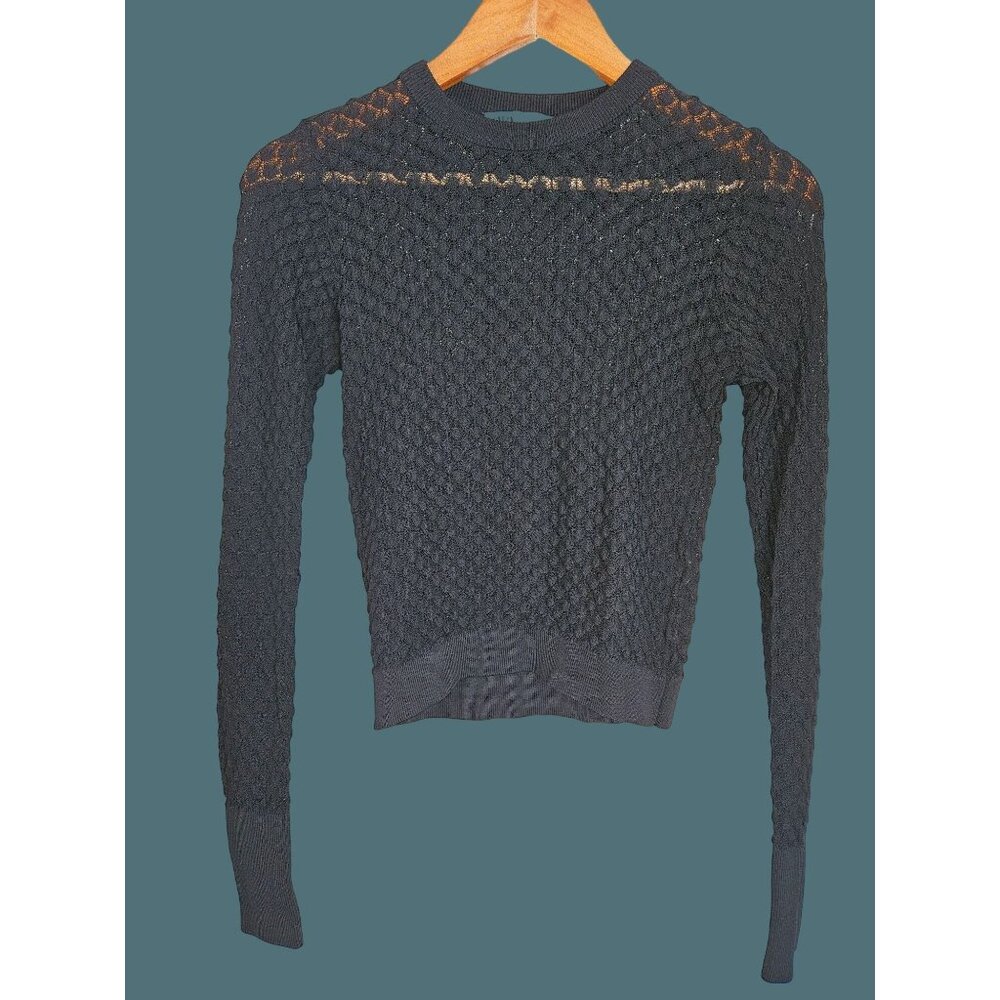 Zara Women's Black Open Knit Sweater Size M Long Sleeve Textured Bodycon